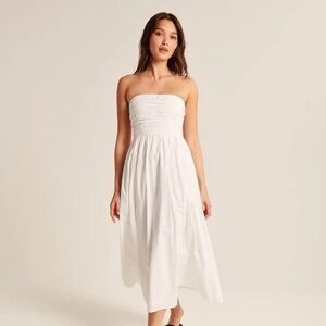 Abercrombie & Fitch White Smocked Strapless Linen Sundress